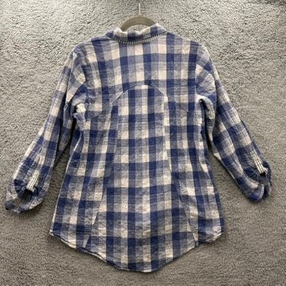 Habitat Clothes to Live In Women's Small Blue Plaid Button Up Shirt‎ 3/4 Sleeves - Picture 7 of 8